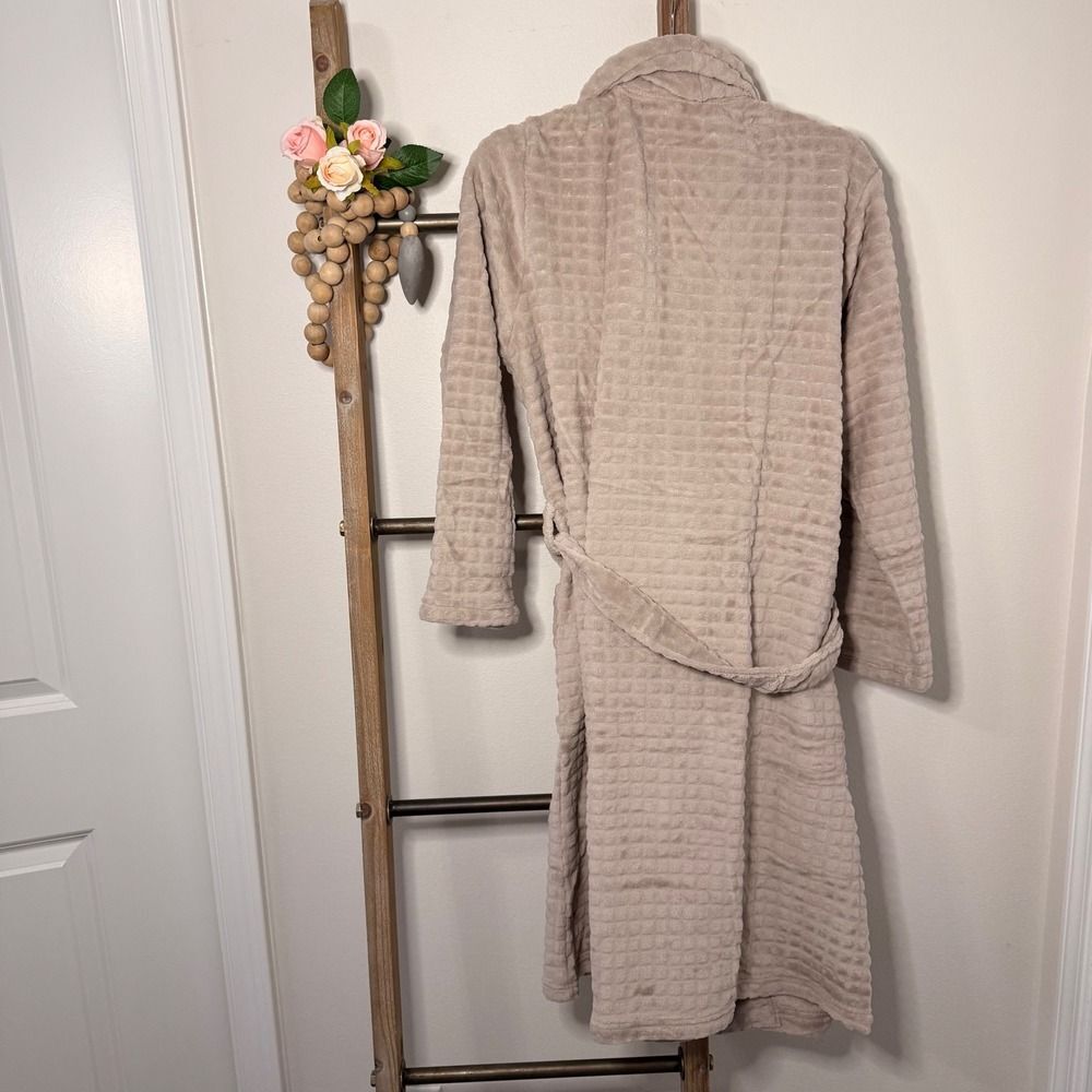 Ulta Lounge Plush Waffle Knit Robe Bathrobe Beige Cozy Loungewear Large XL - Picture 6 of 10